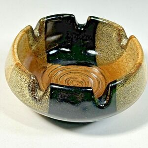 Vintage Ceramic Pic Tic USA  Swirl Design Pottery Ash Tray Brown Tan 5 Slot